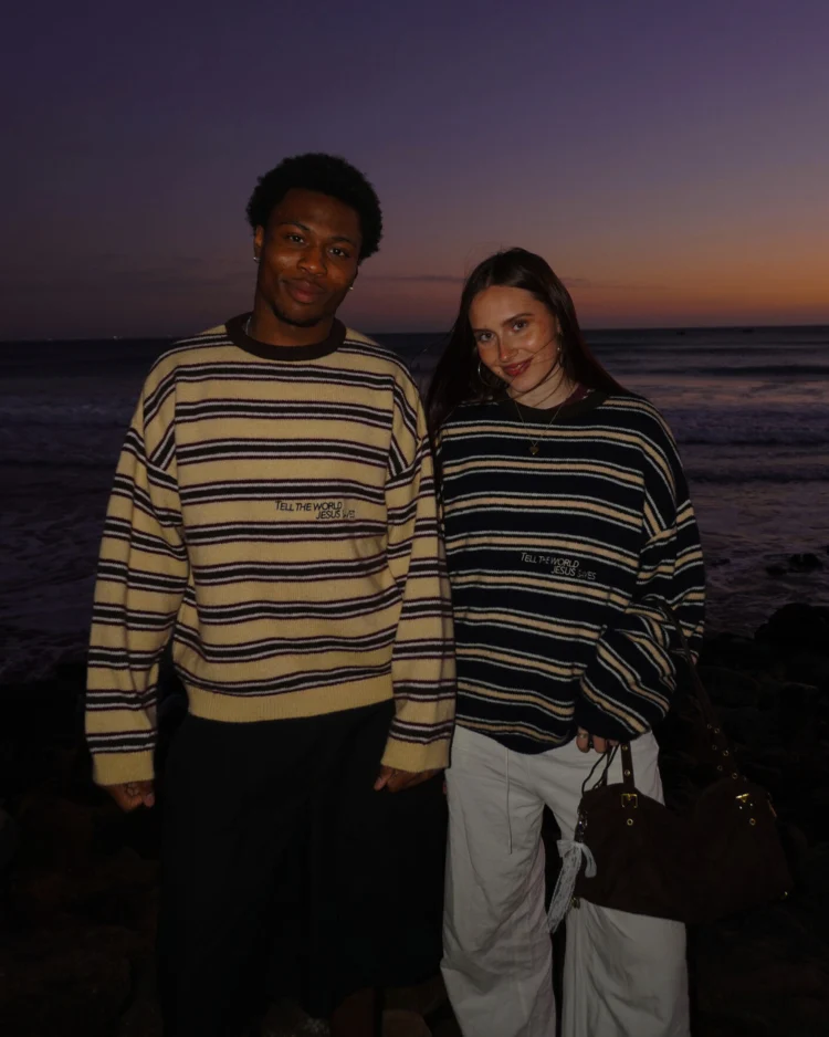 Striped Jesus Saves Knit Sweater - Image 4