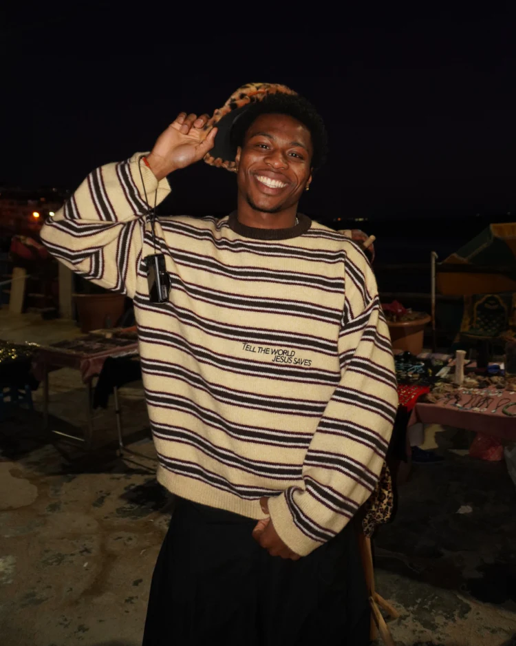 Striped Jesus Saves Knit Sweater - Image 5