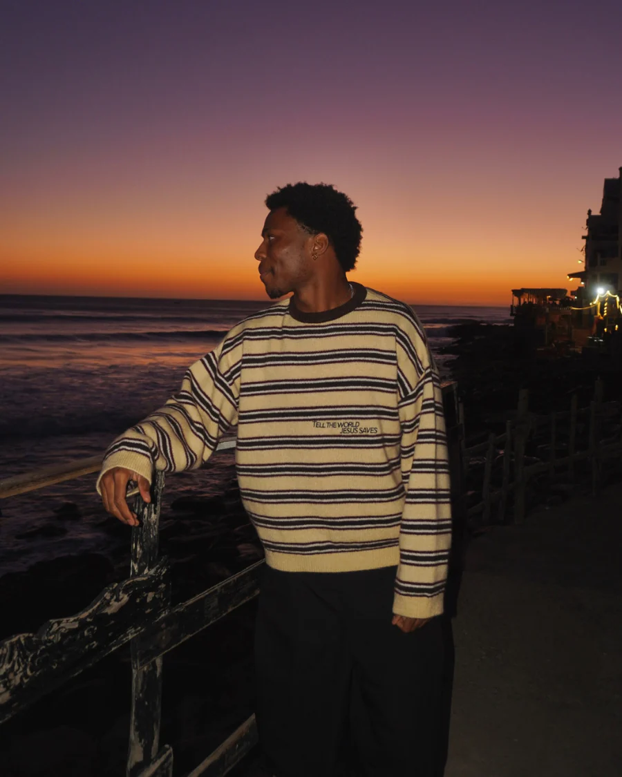 Striped Jesus Saves Knit Sweater - Image 6